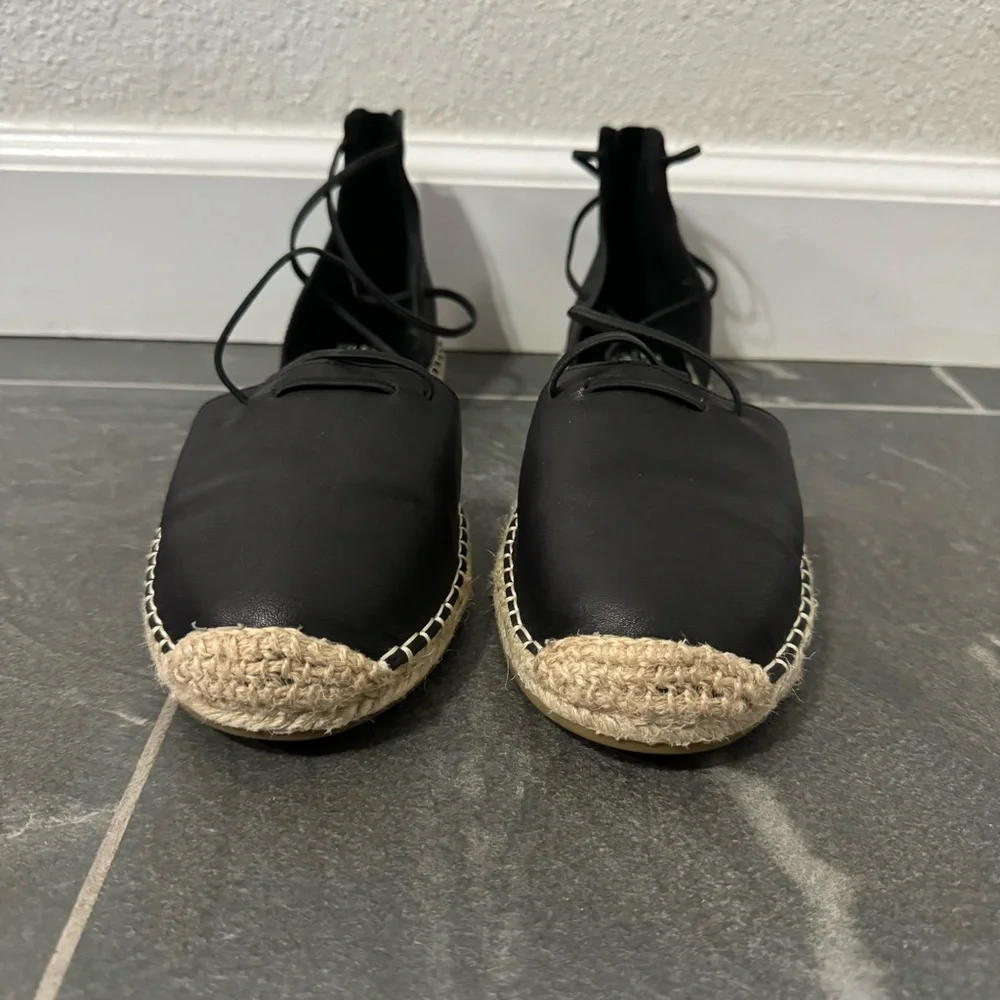 Eileen Fisher‎ Women’s LaLa Tumbled Leather Espadrilles Strap Black Size 9.5